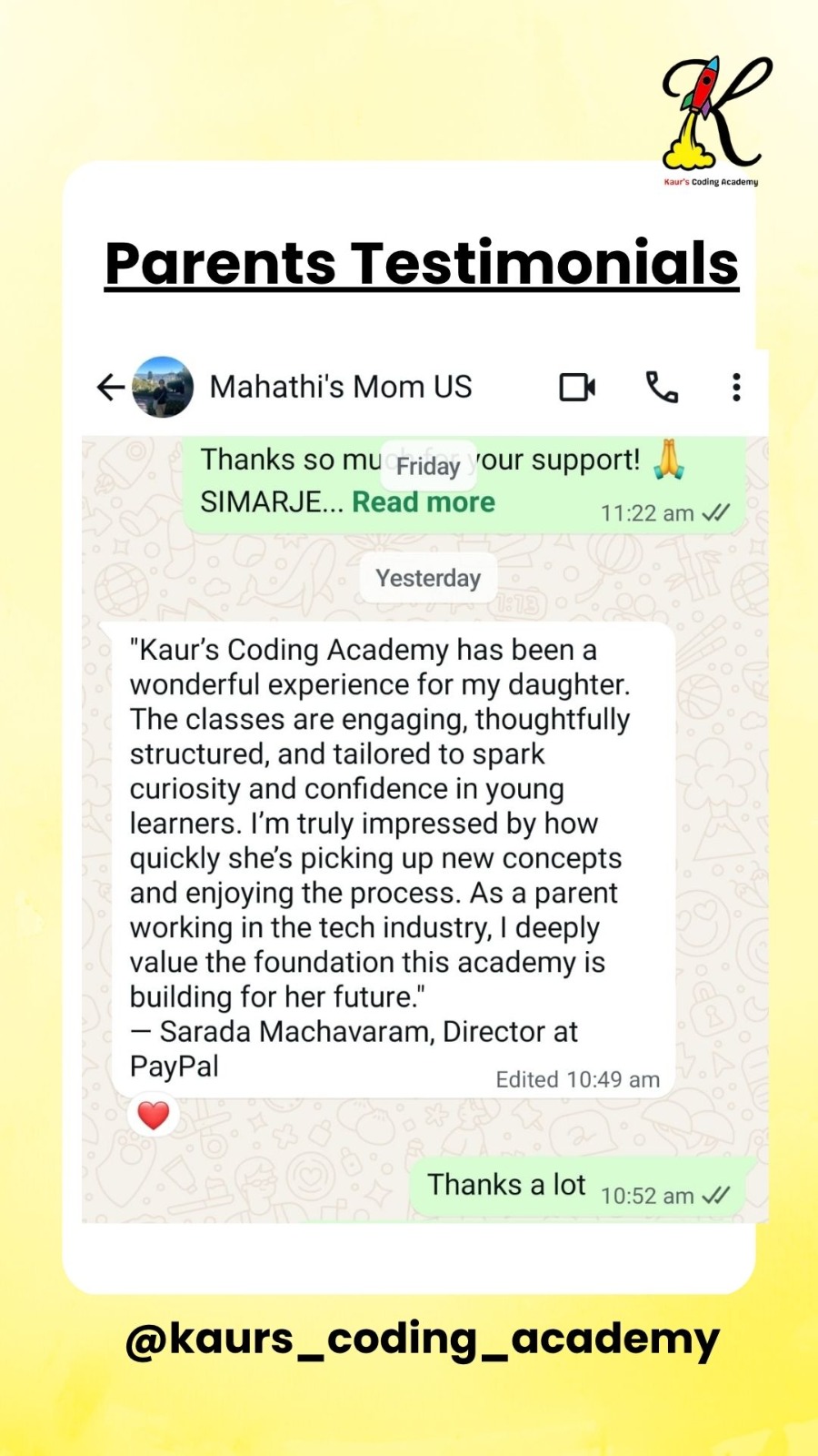 Original parent testimonial: Parent Review 1