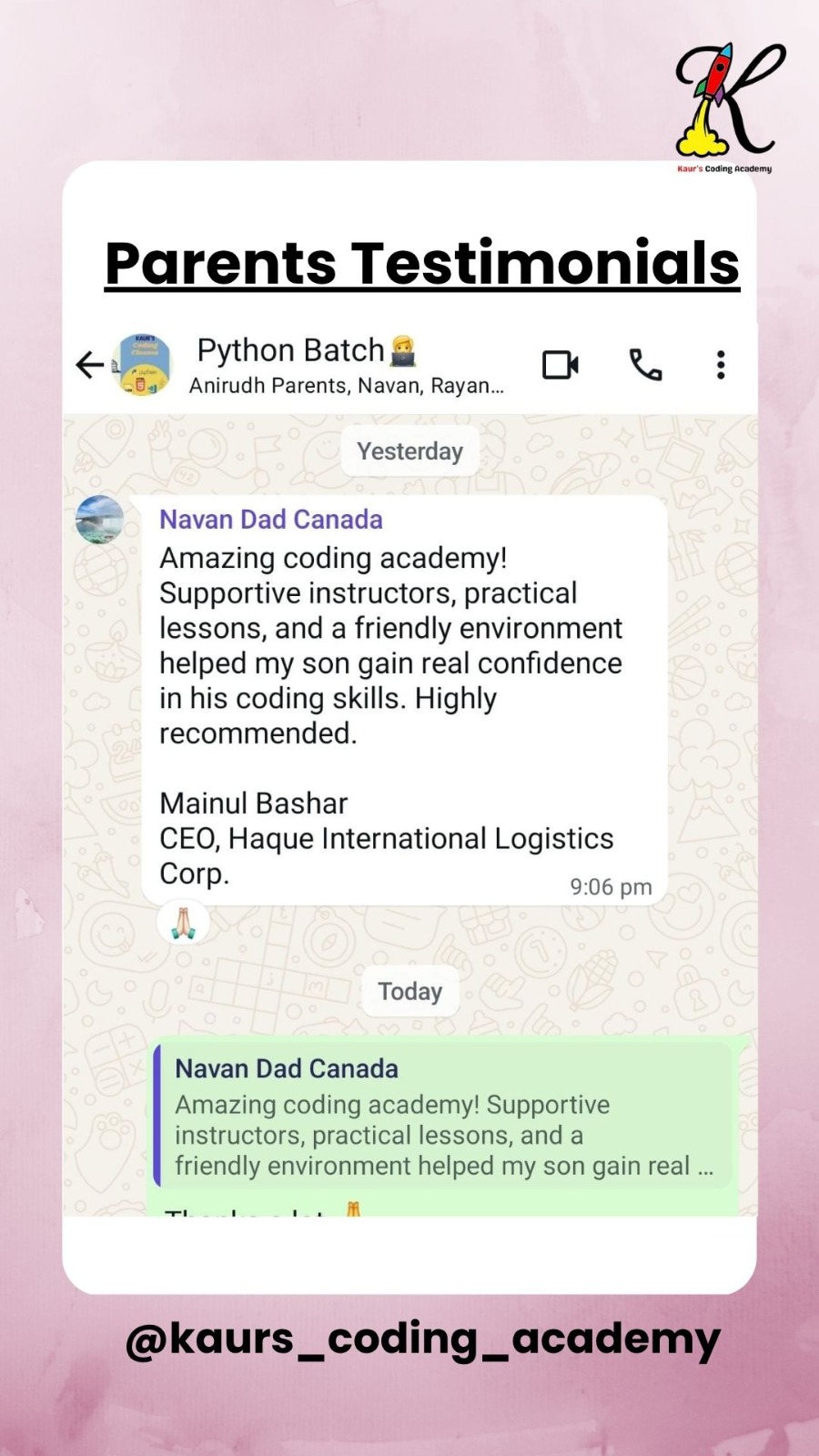 Original parent testimonial: Parent Review 3