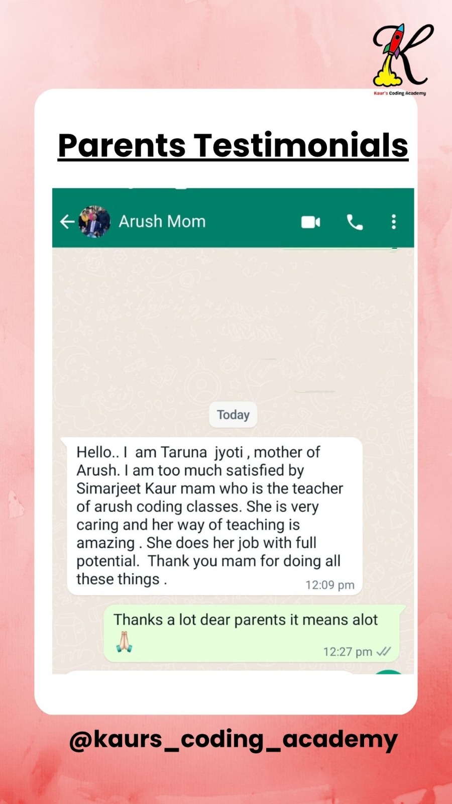 Original parent testimonial: Parent Review 4