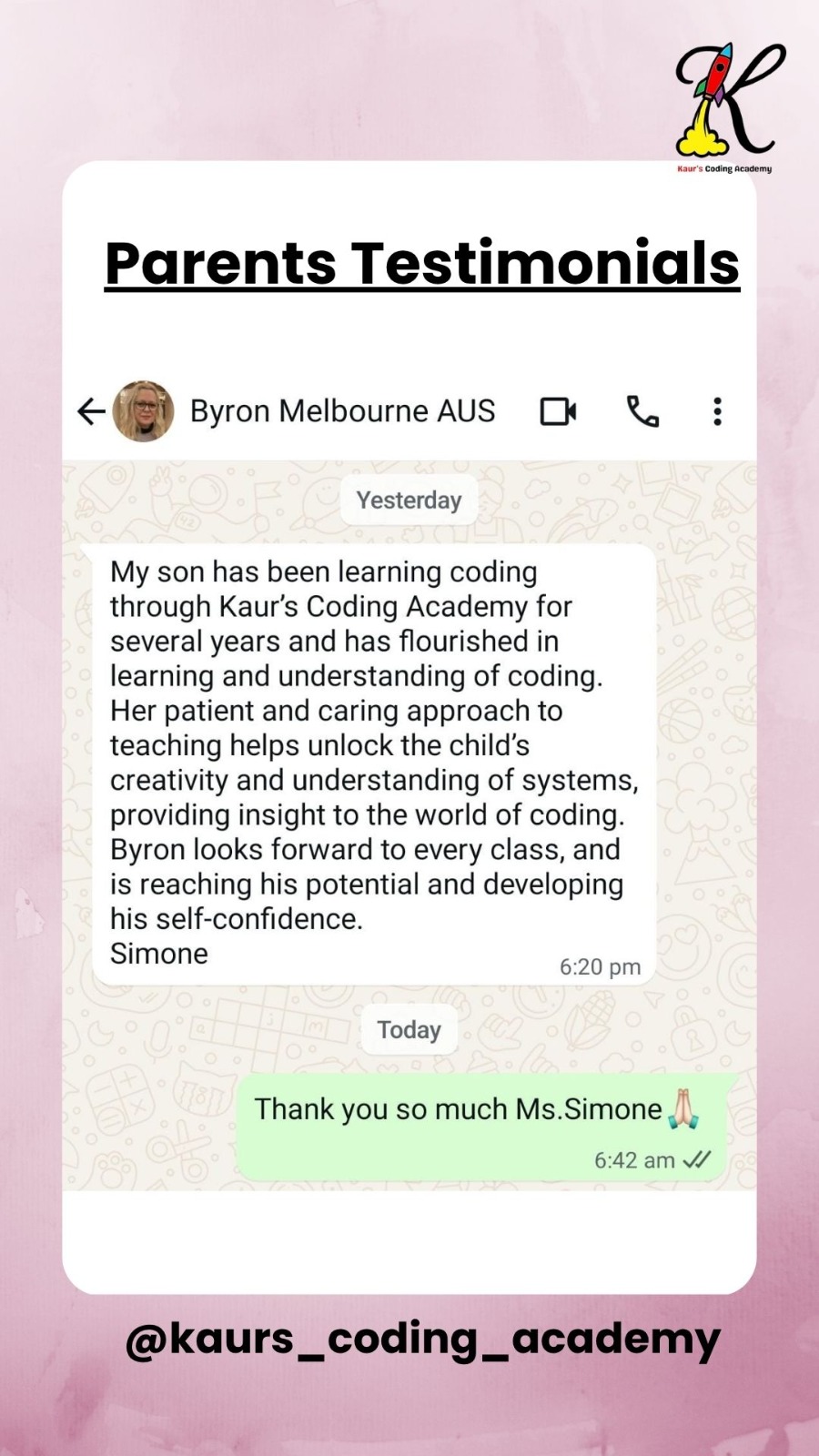 Original parent testimonial: Parent Review 5